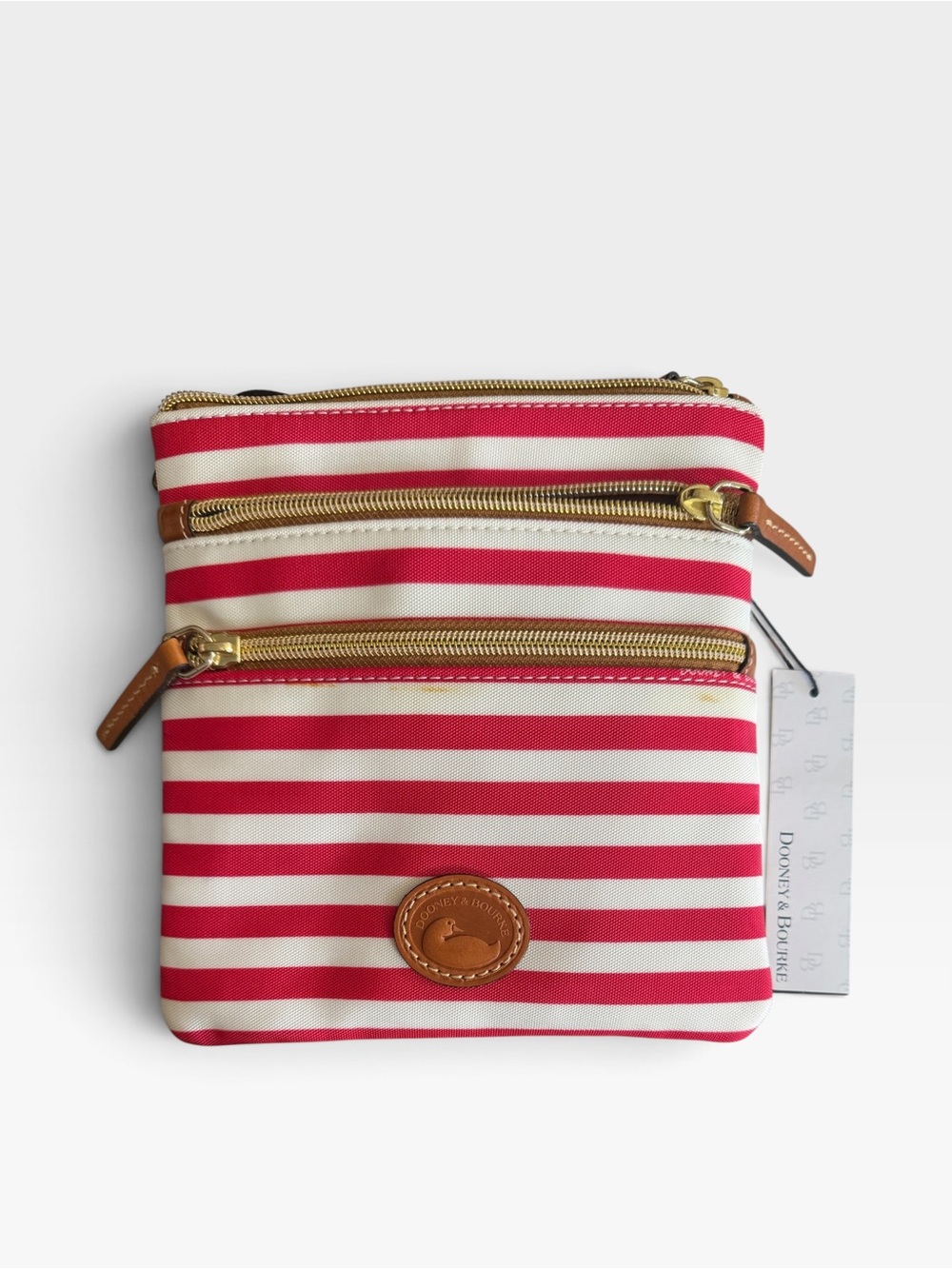 Dooney & Bourke Red and White Striped Canvas Crossbody Pouch